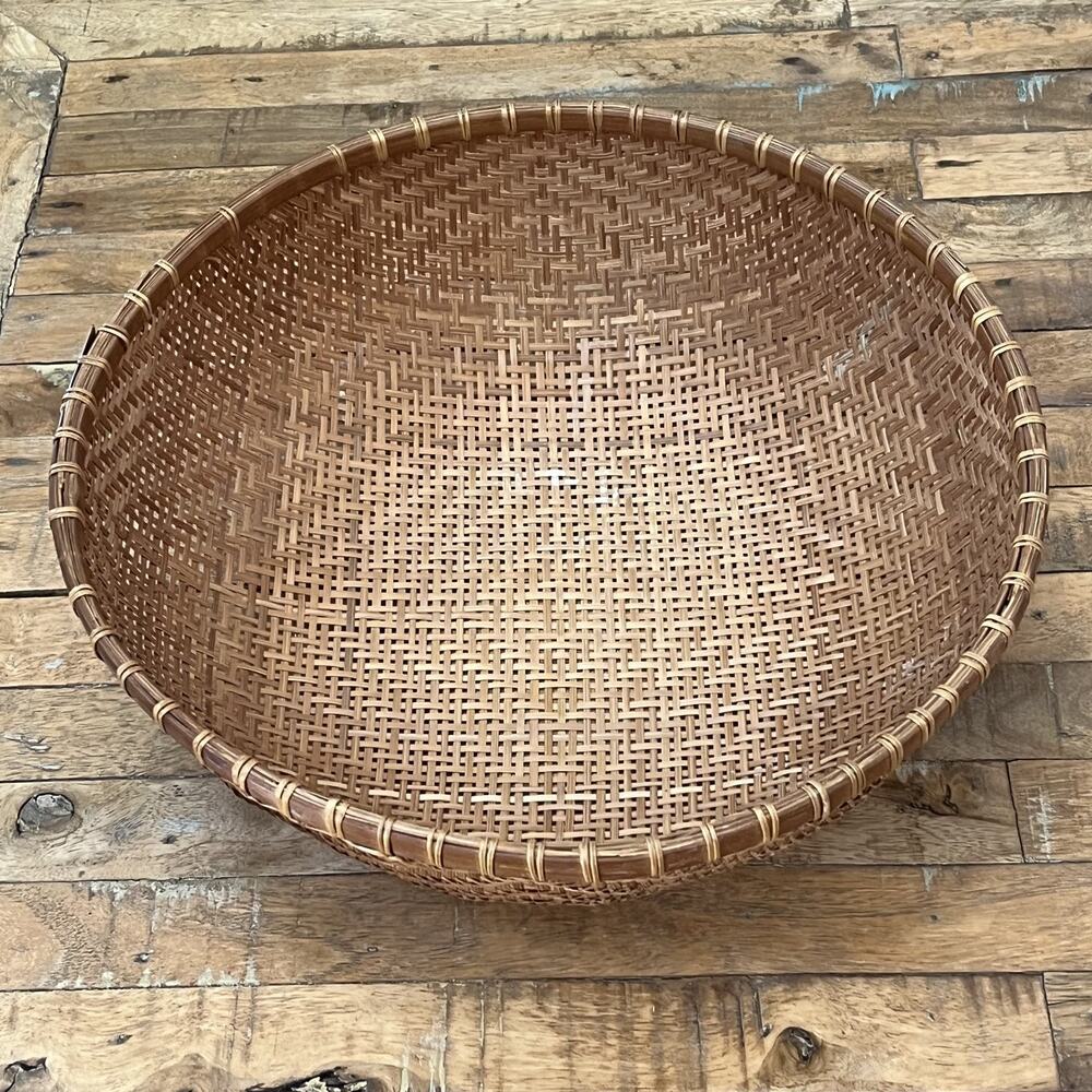 Vintage Hand Woven Wicker Winnowing Basket 15"